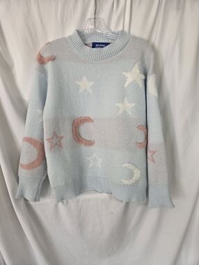 Aelfric Eden Pastel Blue Star & Moon Crewneck Sweater Size S